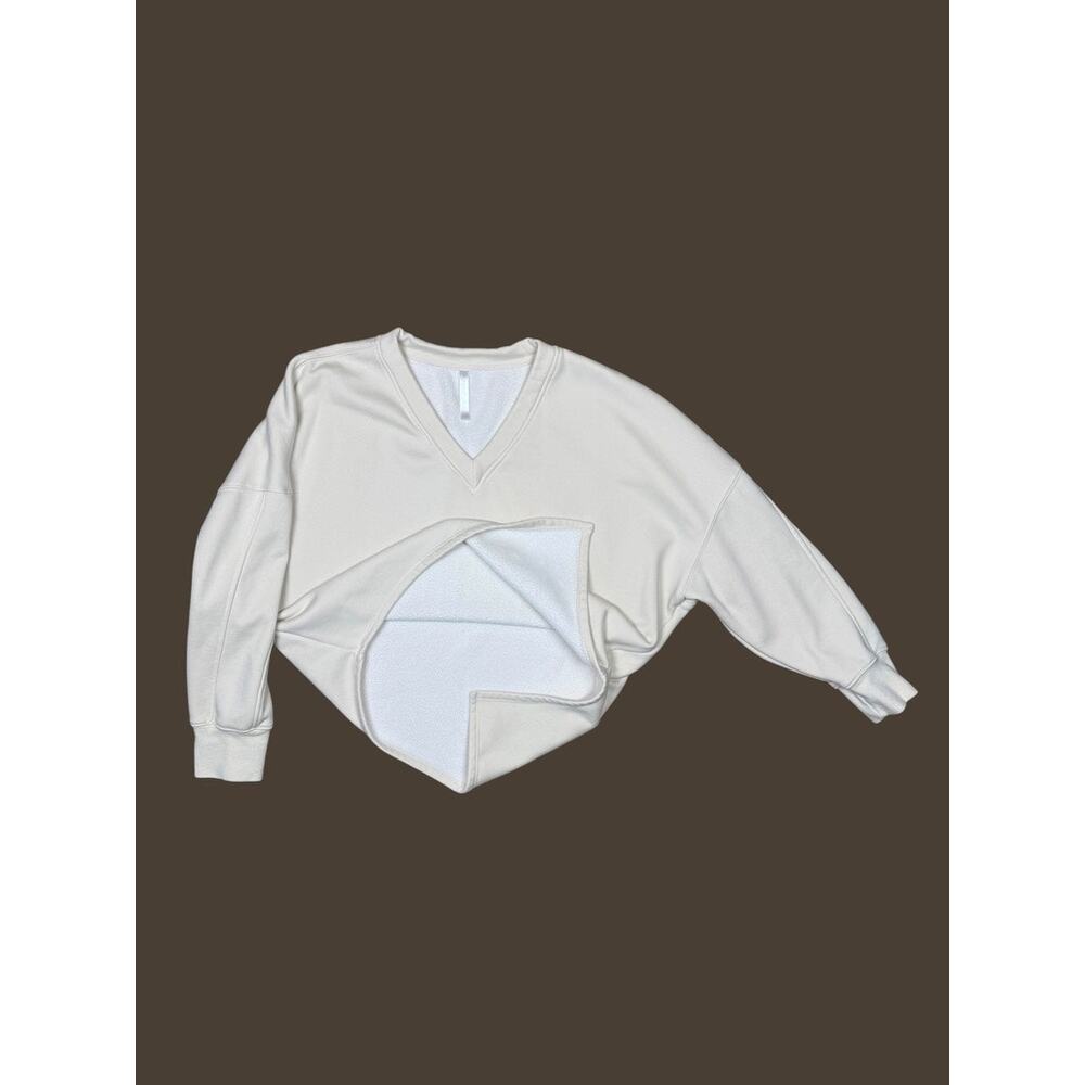 Fabletics Cream Mira Pullover V-Neck Asymmetric Fleece Sweatshirt Large - Picture 4 of 9